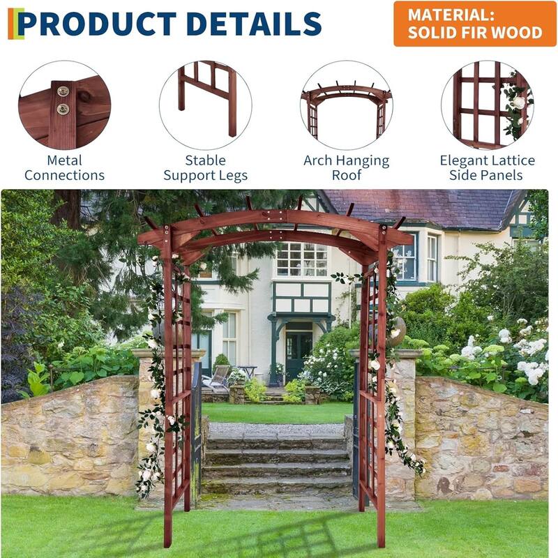 85-Inch Garden Pergola Arched-Top Suitable For Climbing Plants Teak