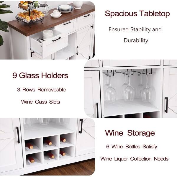HOMCOM Sideborad With Wine Rack, Buffet Cabinet For Living Room, Natural Handle
