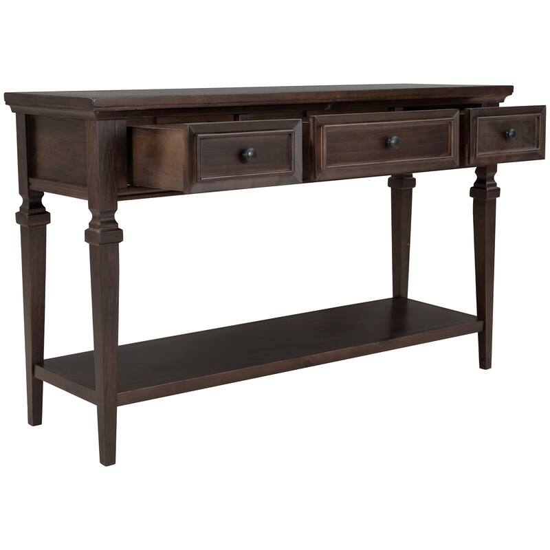 Classic Retro Style Console Table with Three Top Drawers and Open Style Bottom Shelf
