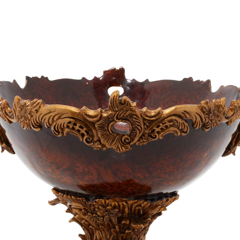 Gold Polystone Intricately Carved Arabesque Leaf Decorative Decorative Bowl