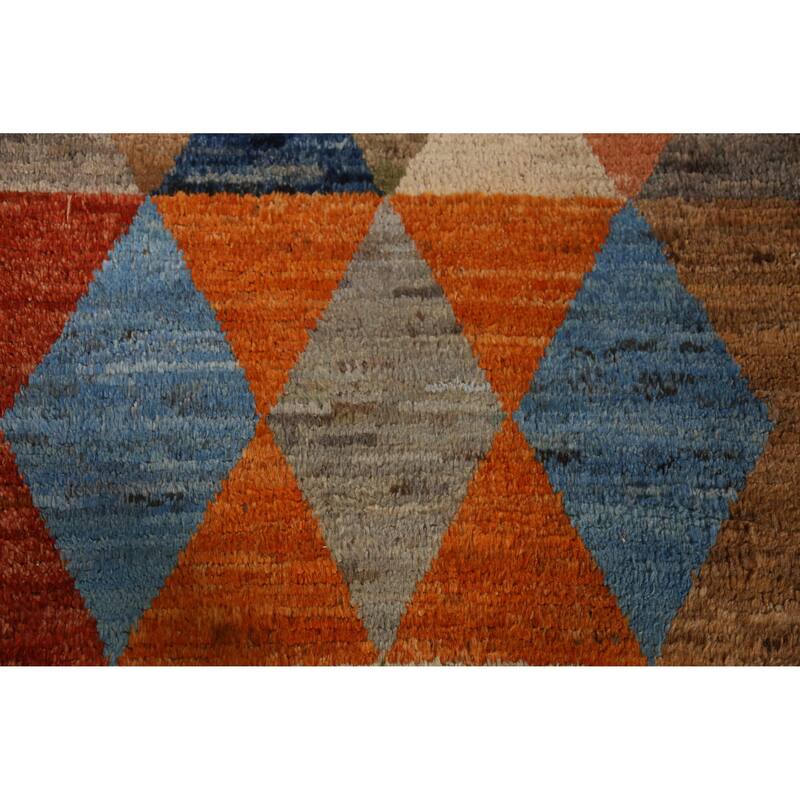 Geometric Moroccan Runner Rug Handmade Oriental Tribal Wool Carpet - 2'11" x 9'11"