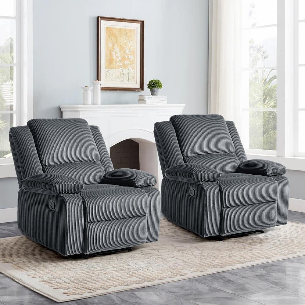 2Set Modern Lounger Upholstered Push Back Manual Recliner Chair