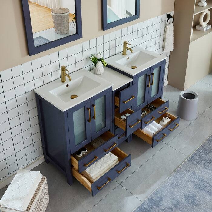 Vanity Art 60 in. Double Sink Bathroom Vanity with Top and Mirrors - 60 X 18.1 X 35.8