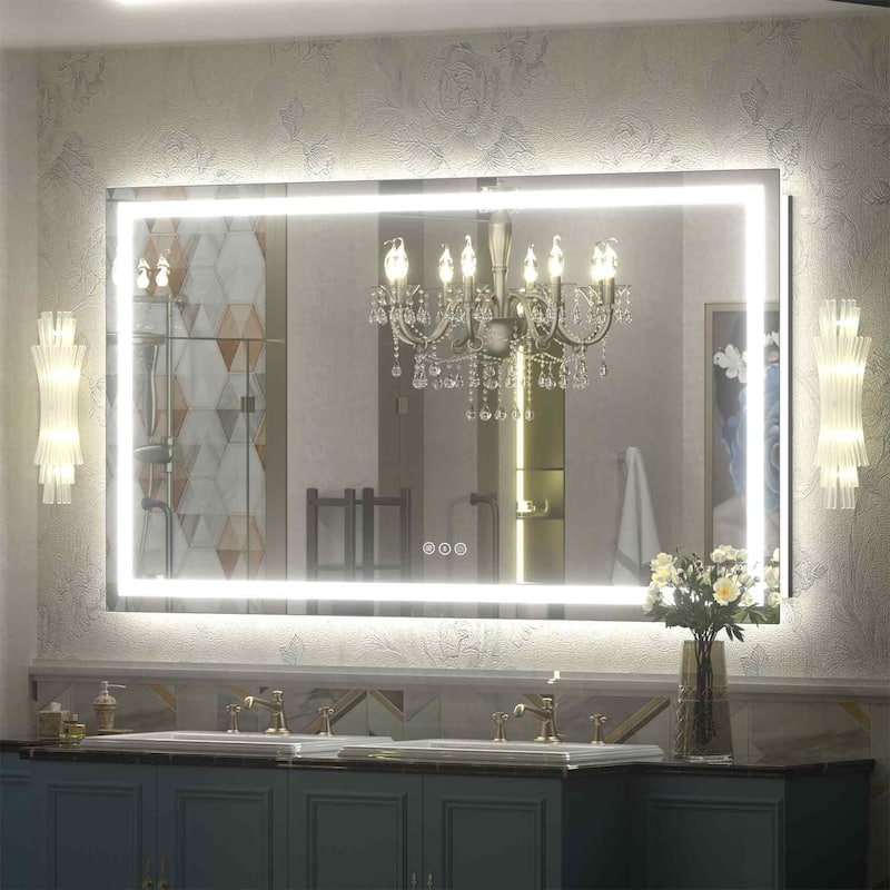 KIOTEE Super Bright Anti-fog LED Bathroom Mirror with Backlit and Front Lighting 3-Year Warranty - 55x30