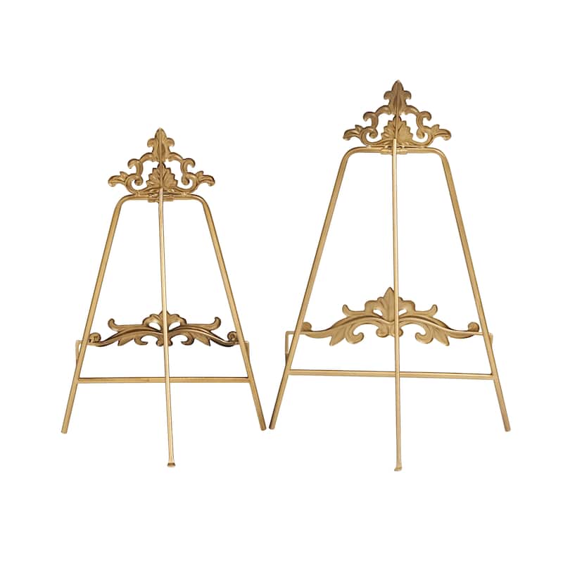 Metal Scroll Ornate Arabesque Tabletop Tabletop Display Easel - Set of 2 Gold - Roche River Decor - 10"W x 11"L x 16"H