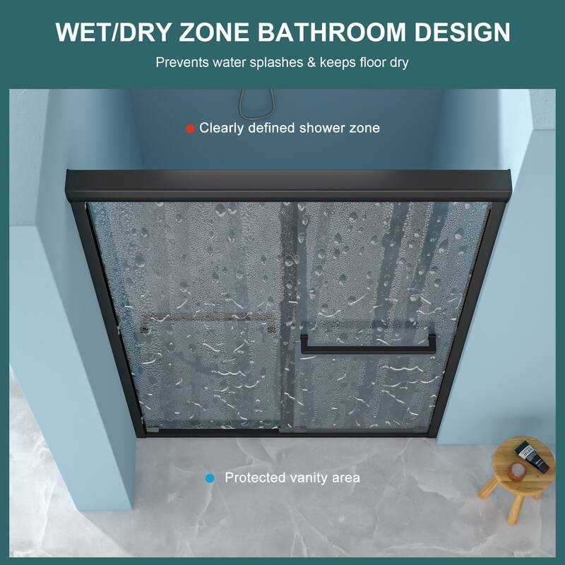 48"W x 76"H Dual Sliding Shower Door with 8mm Tempered Glass & Matte Black Frame – Walk-Through Opening