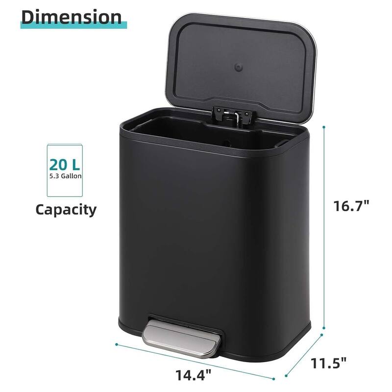 5.3 Gallon Trash Can with Soft Close Lid for Bathroom, Kitchen, Home, Office