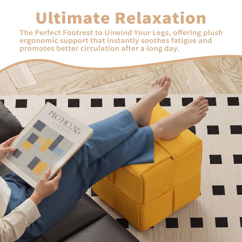Ottoman Foot Rest Soft and Comfortable Ottoman Square Corduroy Woven Design Sofa Stool