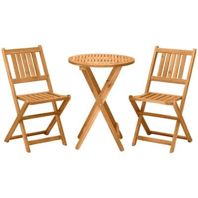 Teak Acacia Wood Folding Patio Bistro Set Table and Chairs for Outdoor Use - 16.25" x 20" x 32.25"