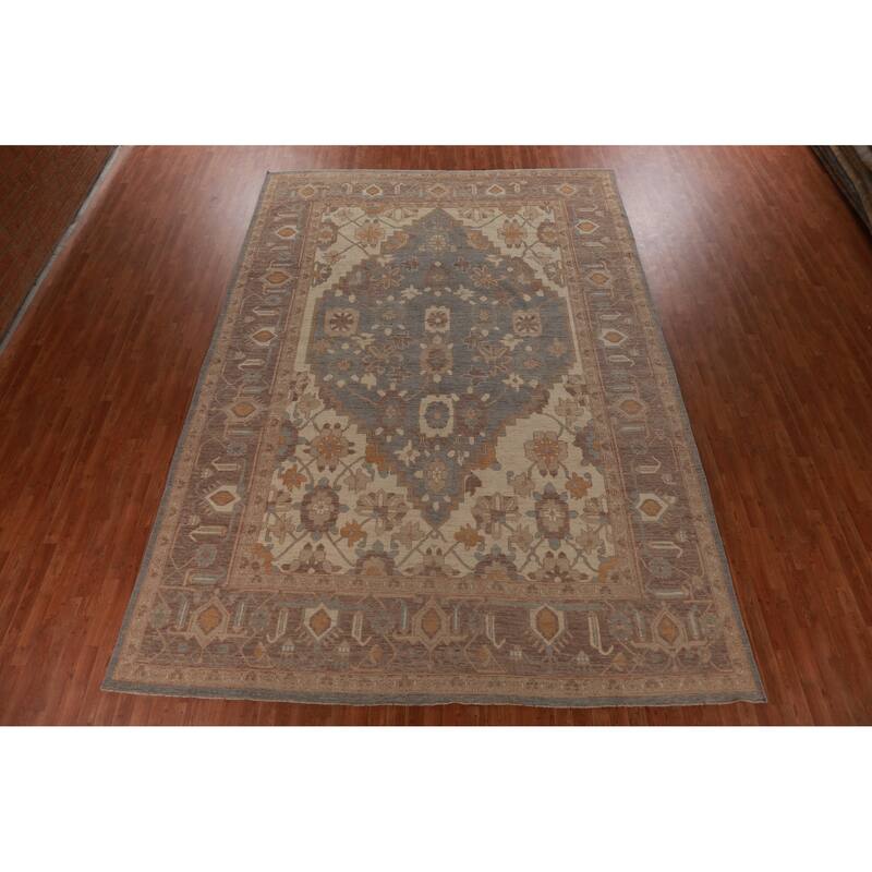 Hand Knotted Oriental 100% Wool Carpet Transitional Medallion Greys & Charcoal Oushak Area Rug - 14' 3'' X 10' 0''