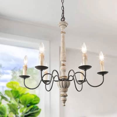 The Gray Barn Farmhouse 6-Light French Country Candle Distressed Wood Chandelier