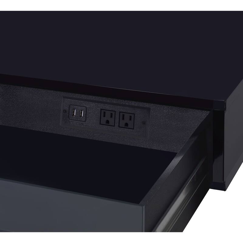 54" High Gloss Writing Desk with Built-in USB Port & Storage Drawers, Chrome Accents