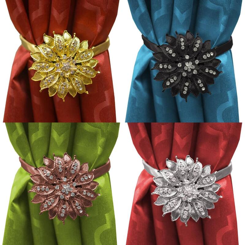 Yule Single Bling Diamond Floral Design Curtain Holdback Magnetic Clip Drapery Tieback
