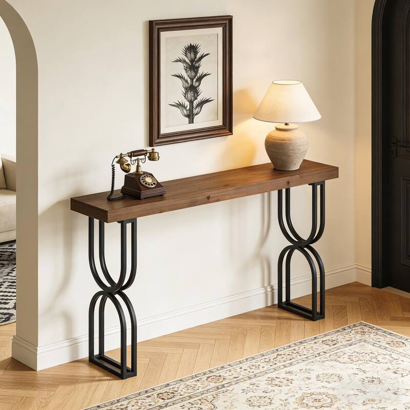 59" Solid Wood Console Table With Sturdy Metal Frame