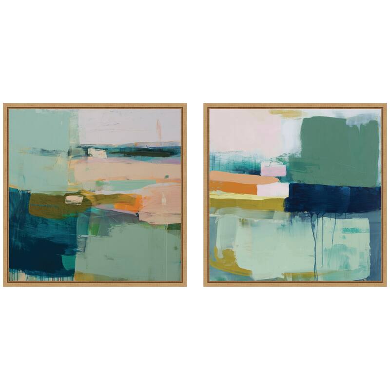 Kate and Laurel Color Block No. 1 & No. 2 2 Piece Framed Canvas Wall Art Set by Amy Lighthall - 2 Piece Set 22x22 - Natural