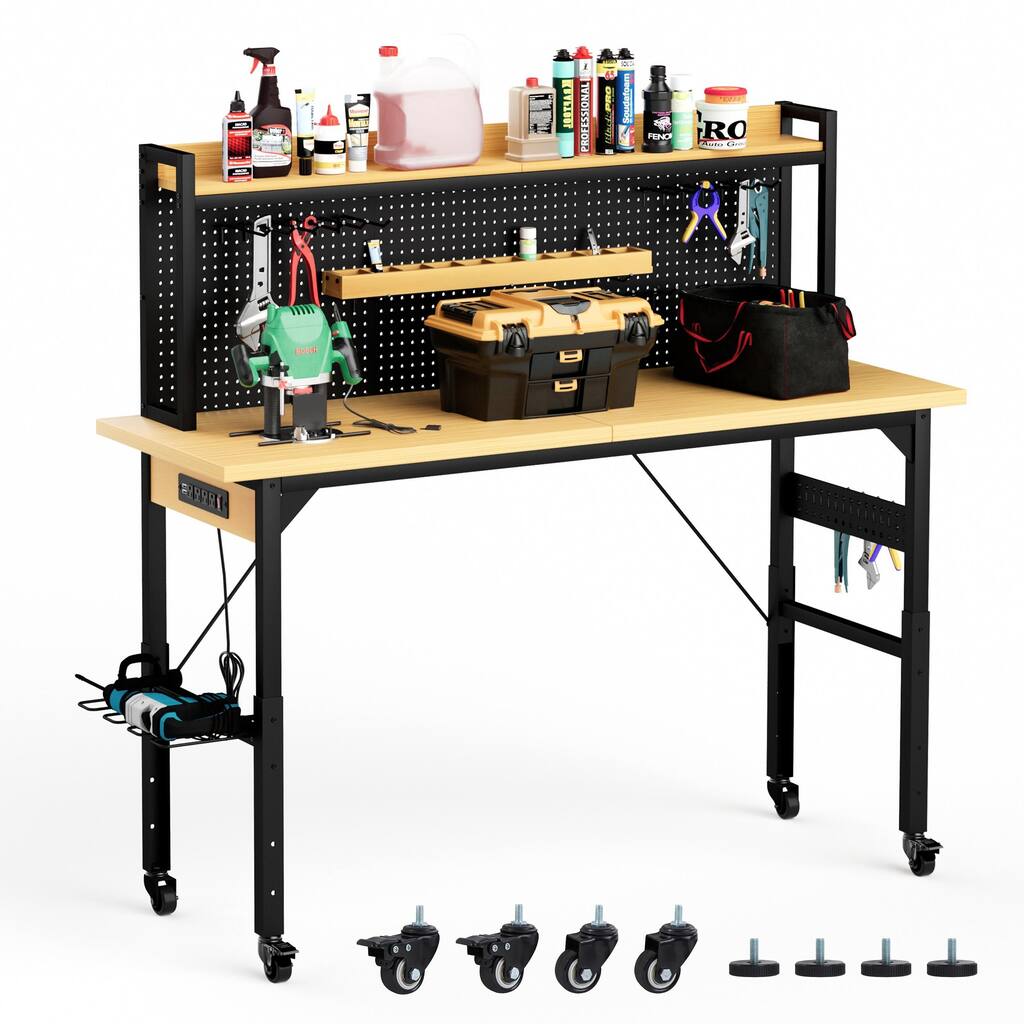 76 Inch Workbench Anmytek 71 Inch Adjustable Heavy Duty Rolling Workbench with Pegboard ...