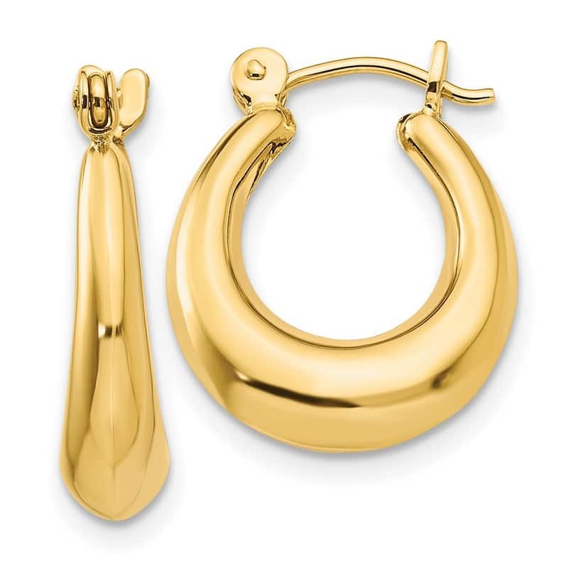 Curata 14k Yellow Gold Hinged Post Polished Oval Hollow Hoop Earrings - 9x5mm
