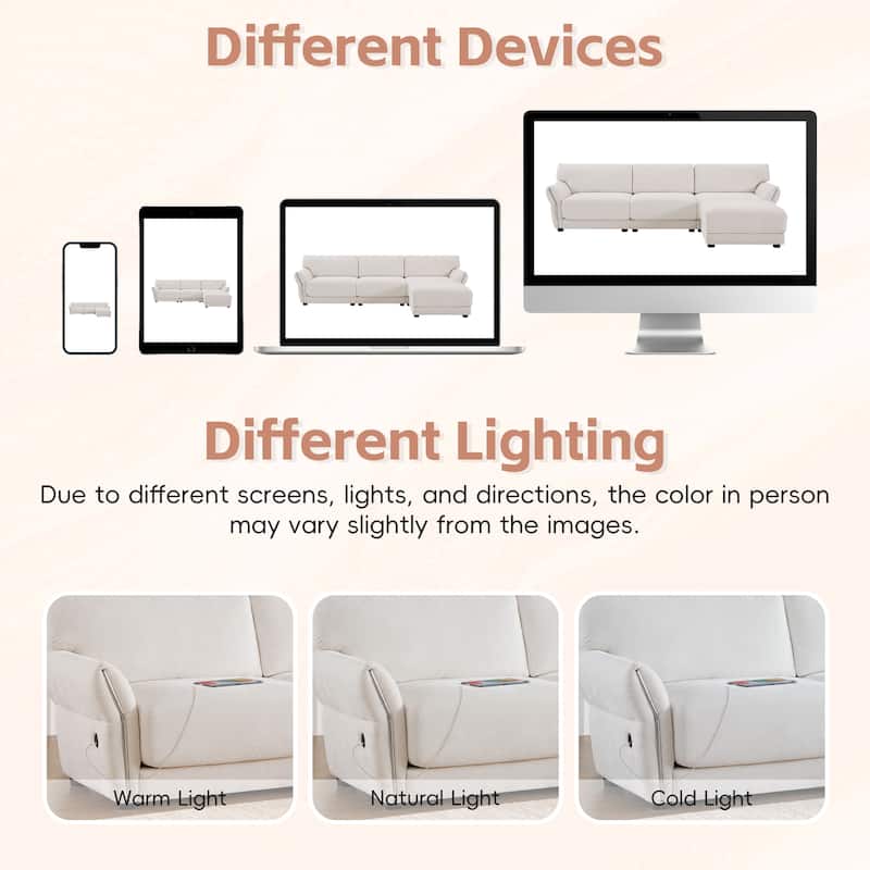 110" Chenille L-Shaped 4-Seater Sectional Sofa with USB/Type-C Charging & Free-Move Ottoman