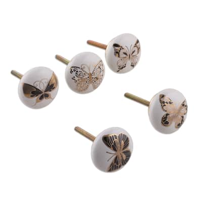 Novica Handmade Butterfly Magic Ceramic Knobs (Set Of 5)