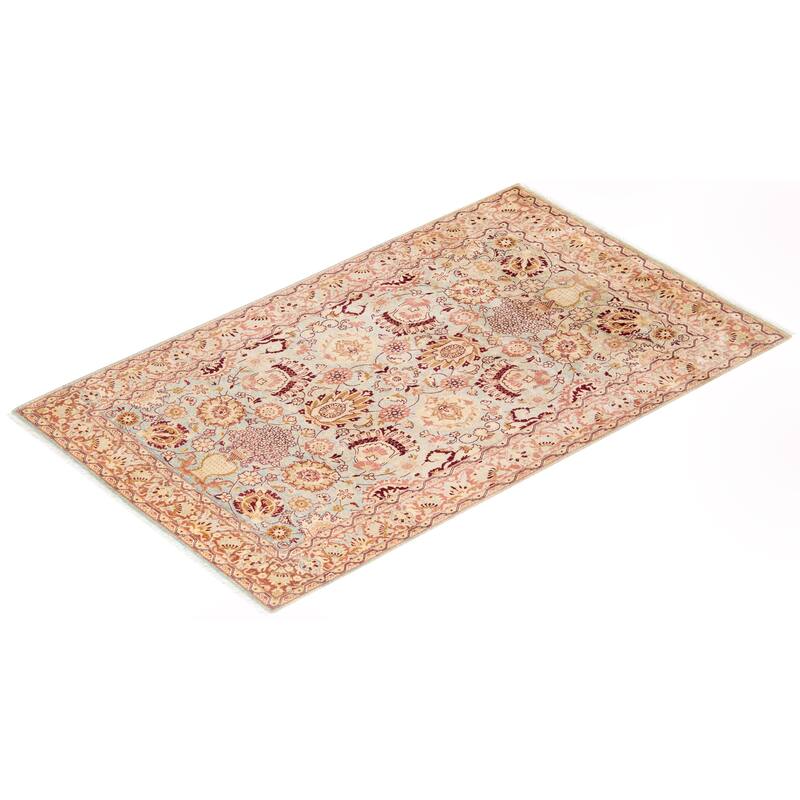 Overton Handknotted Wool Traditional Oriental Light Blue Area Rug - 4' x 6'