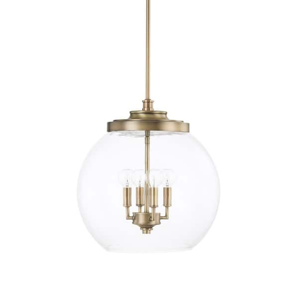 slide 2 of 2, Mid-Century 4-light Hanging Pendant Aged  Brass
