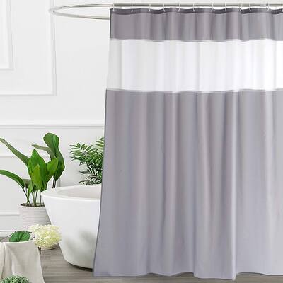 Light Grey and White Fabric Shower Curtain