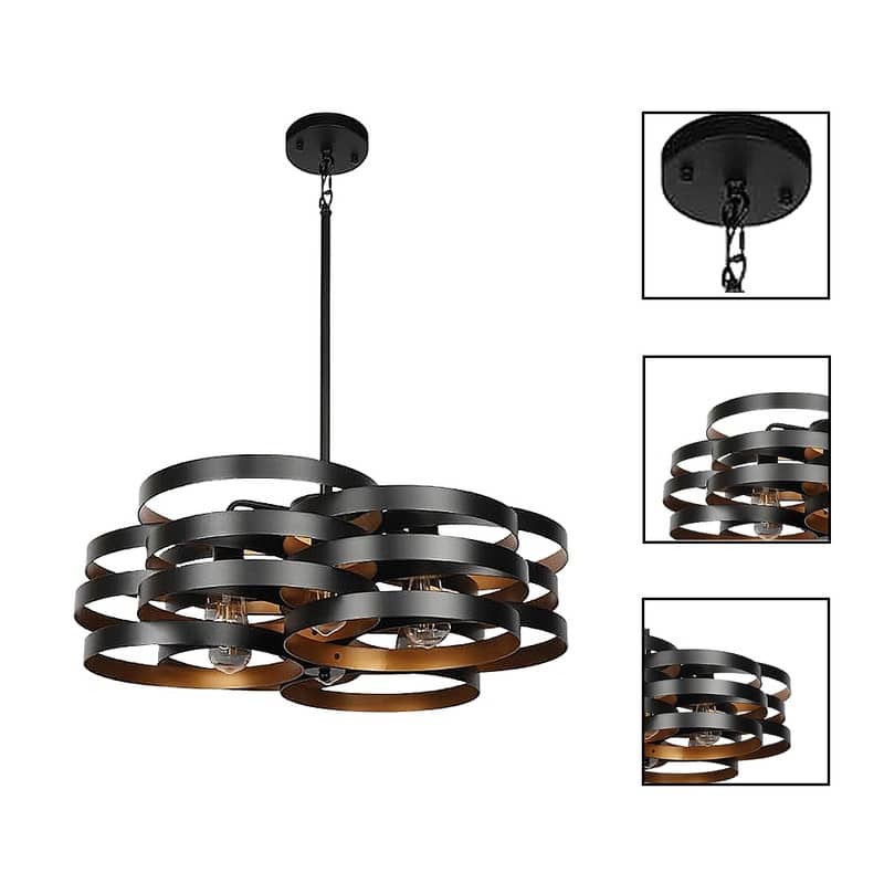 6 Light dining light fixtures black , gold bulb chandelier metal pendant light