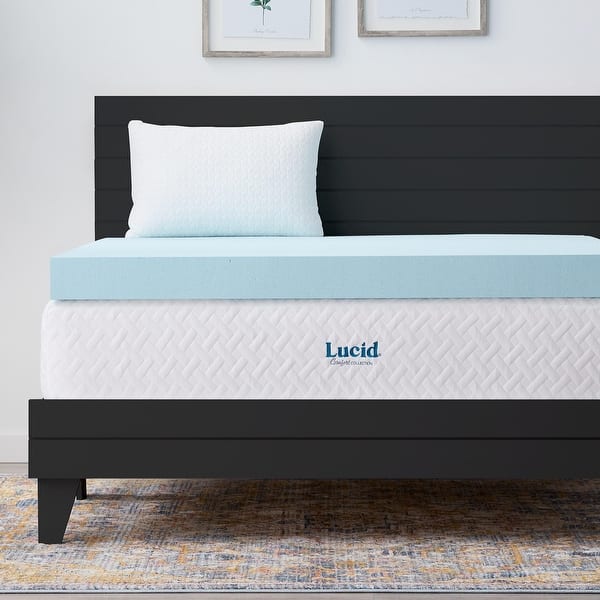 Lucid 4-Inch Memory Foam Topper with Cooling Gel and Aloe - King- No Cover
