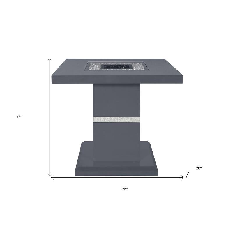 HomeRoots 24" Dark Gray and Silver Faux Crystals Glass and Wood Square Pedestal End Table - 26' X '24' X '26