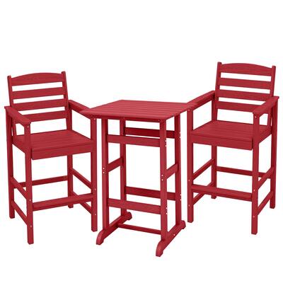 Upland 3 Pieces Outdoor Patio Bar Set, Oversize Tall Adirondack Bar Chair and Table Set