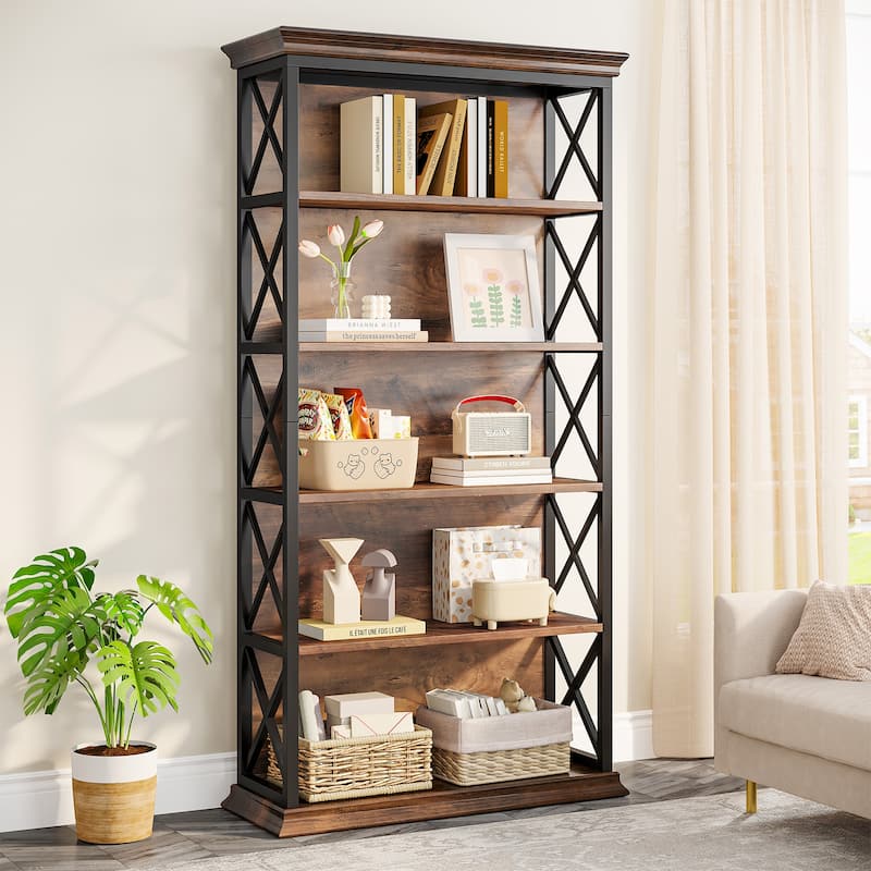 71 Inches Industrial Bookshelf, 6-Tier Bookcase Bookshelves, Freestanding Display Storage Shelf for Home Office