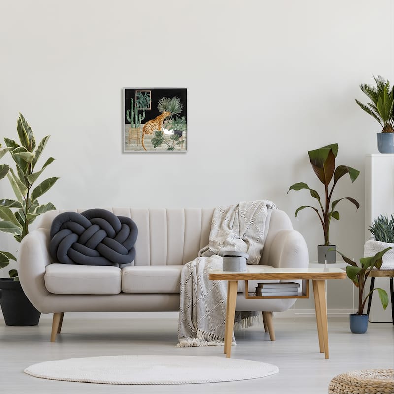 Stupell Leopard Among Various Plants Cactus Planked Floor Framed Wall Art, Design by Melissa Wang - Black
