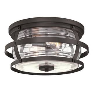 Westinghouse Lighting Weatherby 14-Inch Two-Light Outdoor Flush Mount Ceiling Fixture, Clear Glass
