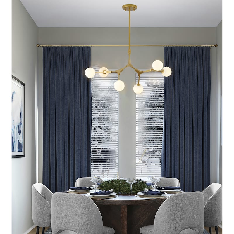 6 Light Gold Iron Pendant Lighting With White Glass Shade