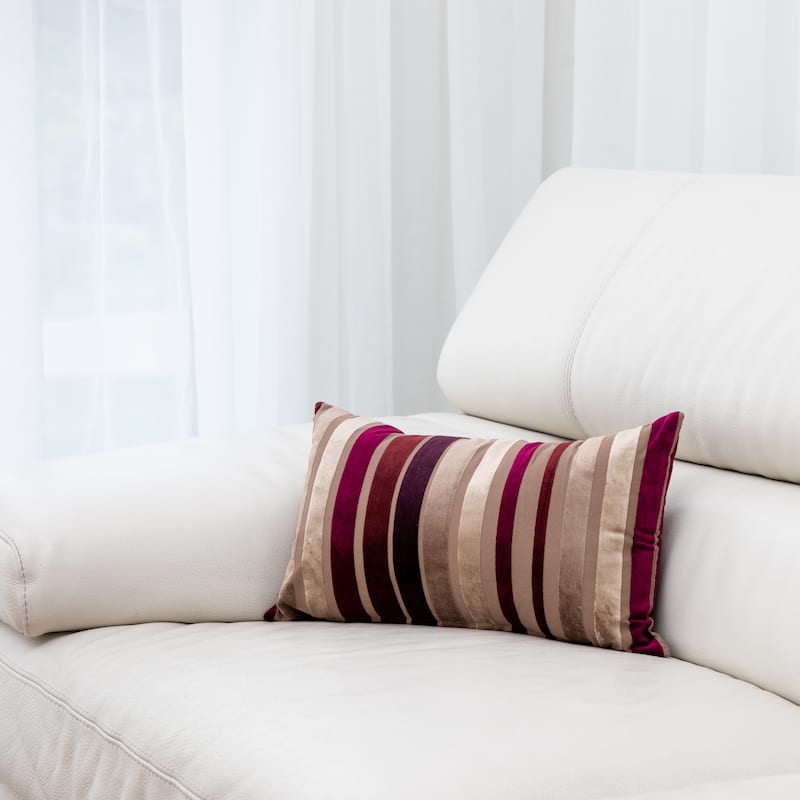 Gouchee Home Velvet Stripe Long Cushion 12 in. x 20 In. Throw Pillow - Mauve