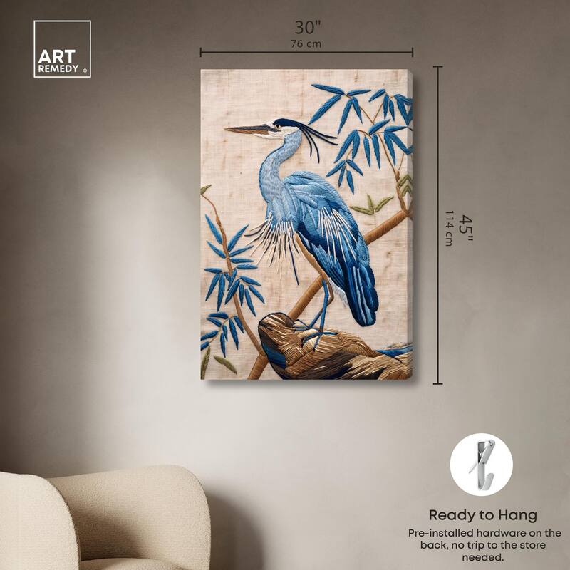 Needlework Heron Canvas by Art Remedy, Gallery Wrapped