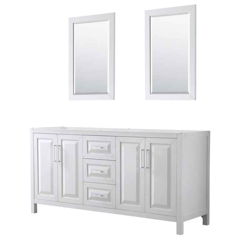 Wyndham Collection Daria 71" Double Free Standing Vanity Cabinet - - White / Polished Chrome Hardware