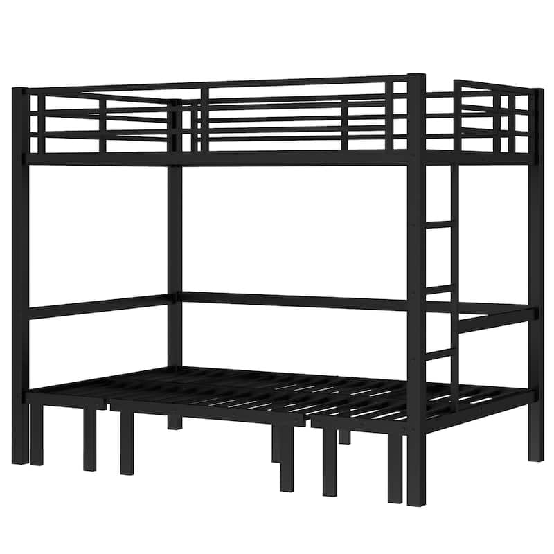 Full Over Full Size Pull-Out Bunk Bed, Lower Bunk Can Be Pulled Out In Three Sections, Top Bunk Equipped With Safety Rails