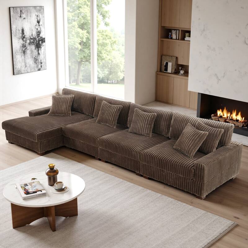 Cotton Flannel 3-Seat Modular Sectional Sofa with Chaise