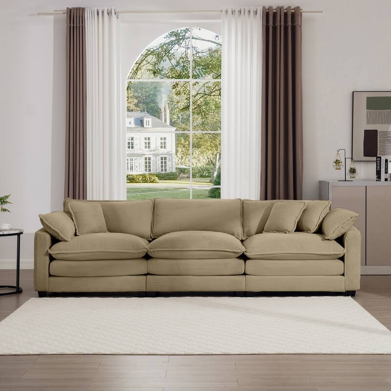 Modern Fabric 3 Seater Modular Sofa Set - Soft Upholstered U-Shape Corduroy Couch for Living Room