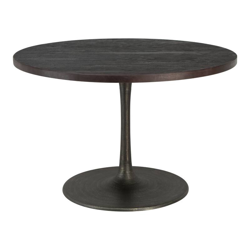 Black Solid Wood Round Pedestal Dining Table - 47 W x 30 D x 47 H
