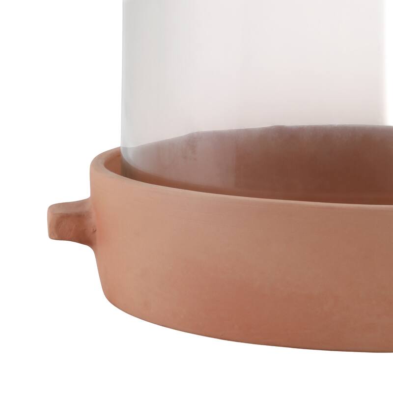 Pottery Glass Pillar Candle Holder Terracotta Base Cylindrical Form