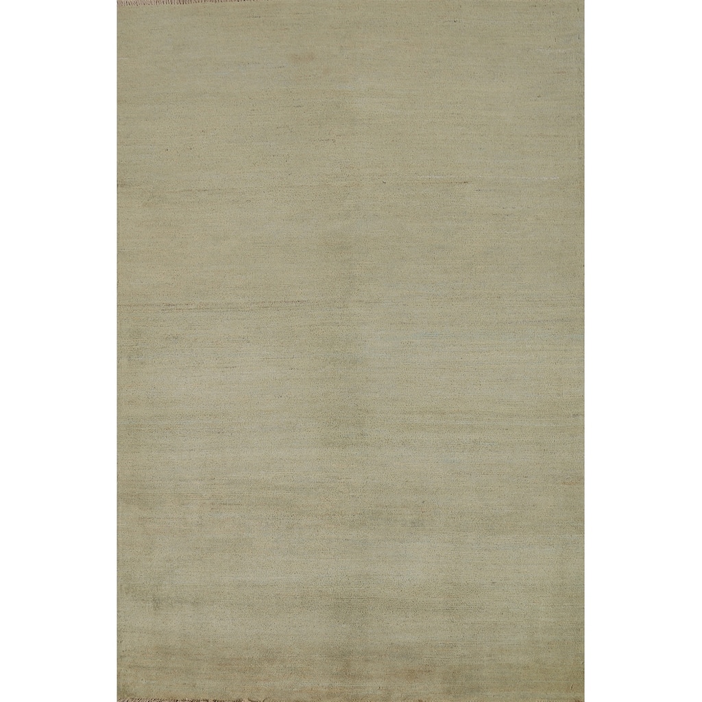 Green Gabbeh Modern Rug Handmade Wool Carpet - 4'0"x 5'11"