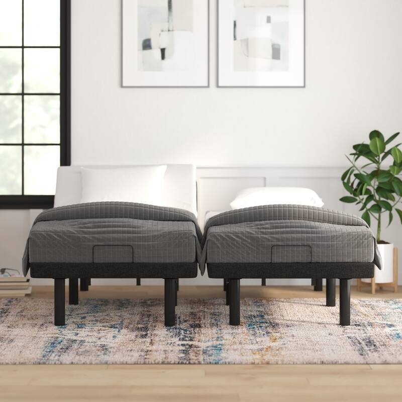 Upholstered Adjustable Bed Base with Wireless Remote in Black