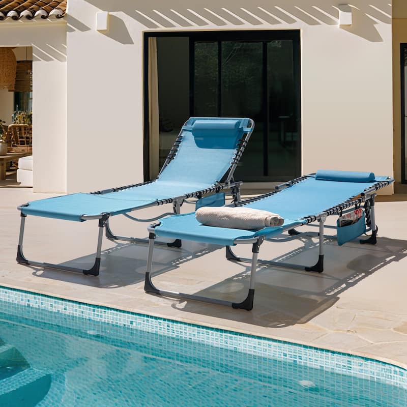 Outdoor Adjustable Lounge Chair Folding Tanning Chair with Pillow