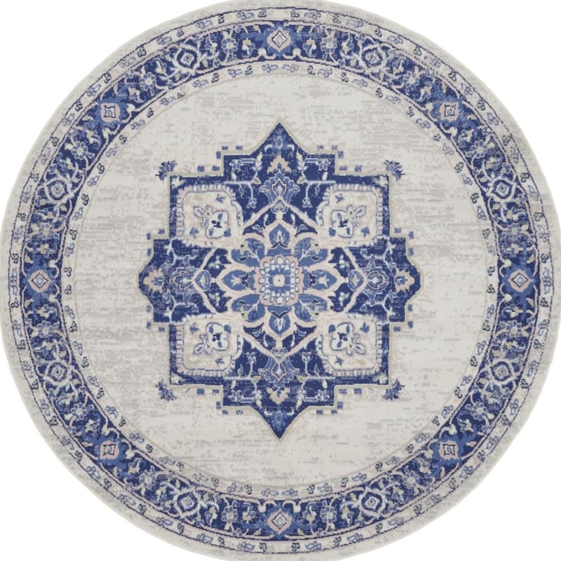 Guri Power Loomed Geometric Floral Traditional Stain Resistant Area Rug By HomeRoots - 96' X '96' X '0.39