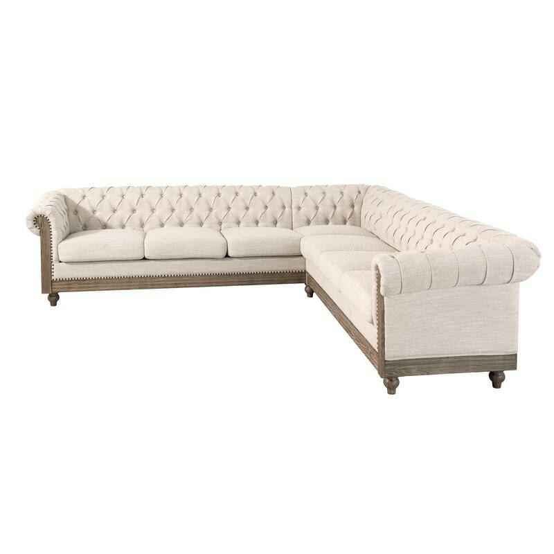 Christopher Knight Home Sectional Sofa L-shape Corner Recliner Couches with Button Tufted Backrest and Roll Armfor Living Room