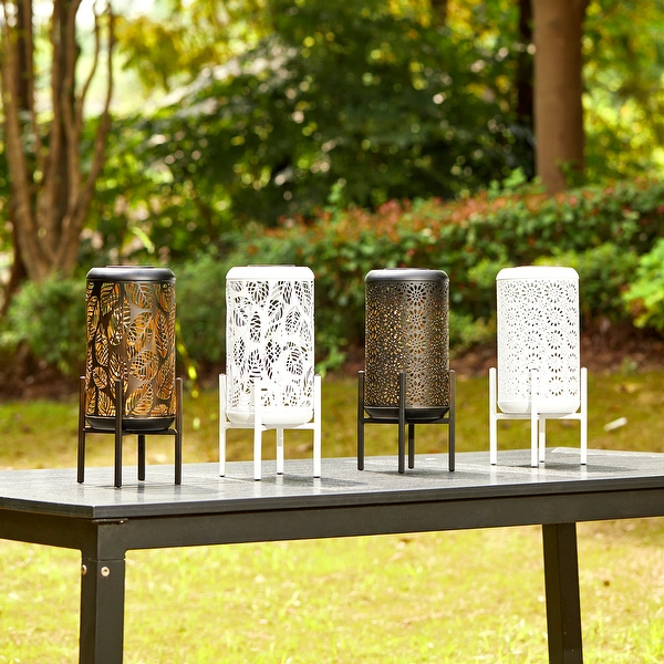 Glitzhome 14.25 H Outdoor Black Metal Flower Cutout Solar Light Standing Lantern On Sale Bed Bath Beyond 39637099