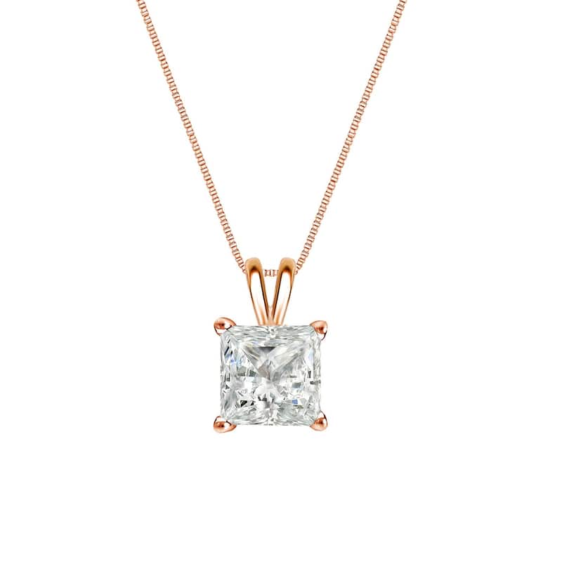 Auriya 14k Gold 1/4ctw Princess-cut Solitaire Diamond Necklace (I-J, I1-I2) - Rose