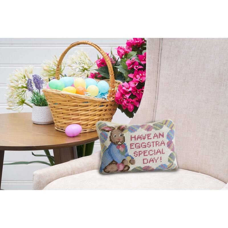 6.5" x 9" Eggstra Special Day Easter Needlepoint Petite Throw Pillow